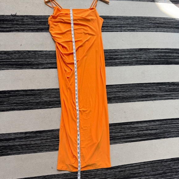 Zara Dress Women's Draped Neckline Fitted Slip Fit Vibrant Orange Summer Dress M - Picture 10 of 12
